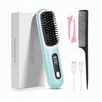 Cordless Hair Straightener Brush with LED Display - Portable USB Rechargeable Ceramic Heated Straightening Comb with Anti-Scald Negative Ionic Technology