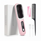 Cordless Hair Straightener Brush with LED Display - Portable USB Rechargeable Ceramic Heated Straightening Comb with Anti-Scald Negative Ionic Technology
