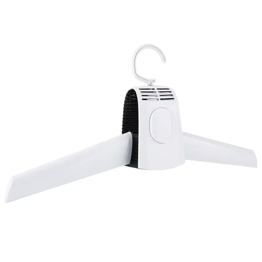 White electric clothes dryer clip with vented grille on a plastic hanger
