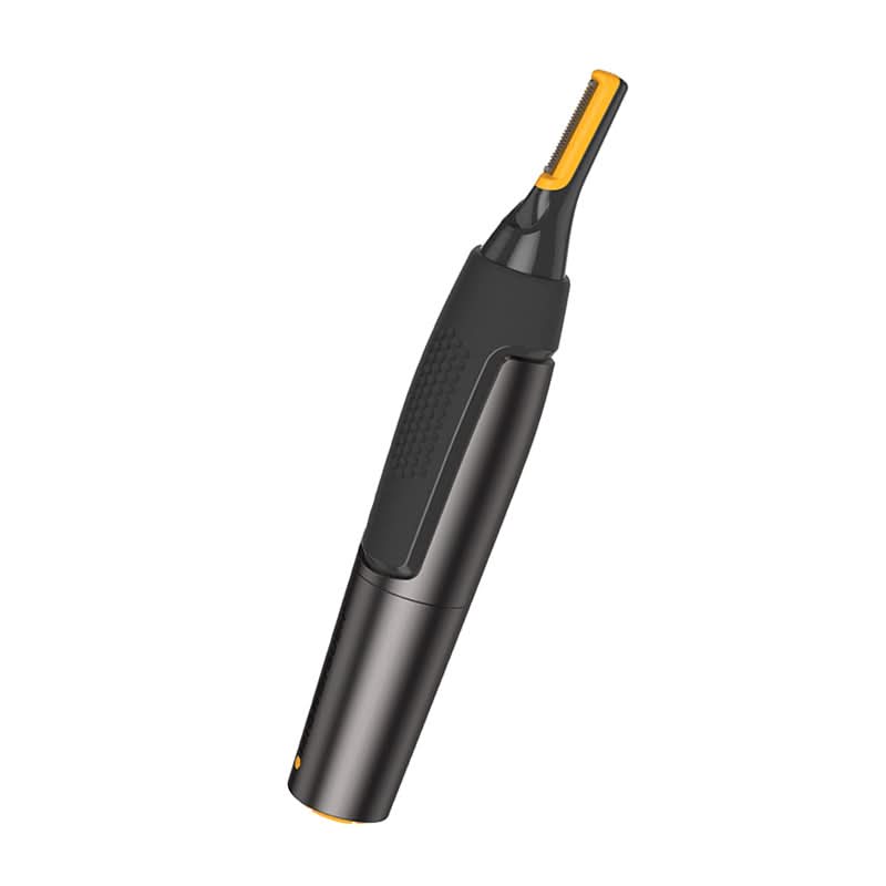 Cordless detail trimmer, black body with textured grip and yellow cutting blade