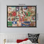 Wall-mounted framed Christmas advent jigsaw puzzle with size markings on screen