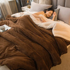 Coffee brown double-sided flannel and fleece throw blanket with plush sherpa trim