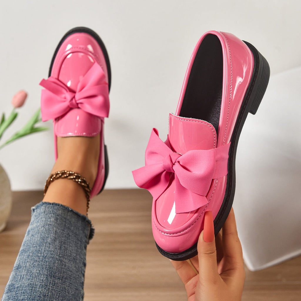 Sélora | Slip On Loafers for Women - Bow Detail Moc Toe Platform Cushioned Elegant Fit-Women's Flats-Pink-4-Camoufit