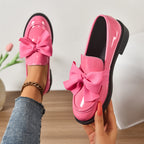 Sélora | Slip On Loafers for Women - Bow Detail Moc Toe Platform Cushioned Elegant Fit-Women's Flats-Pink-4-Camoufit