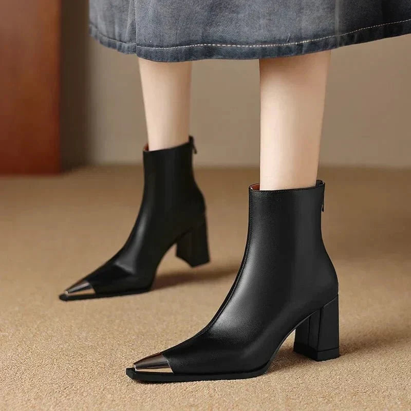 Isana | Boots For Women | Pointed Toe Block Heel Style Black