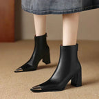 Isana | Boots For Women | Pointed Toe Block Heel Style Black
