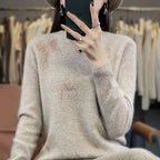 Pamelo | Women's Butterfly Knit Sweater - Long Sleeve Embellished Pullover with Ribbed Trim
