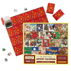 Christmas advent jigsaw puzzle box with red numbered doors and puzzle artwork preview