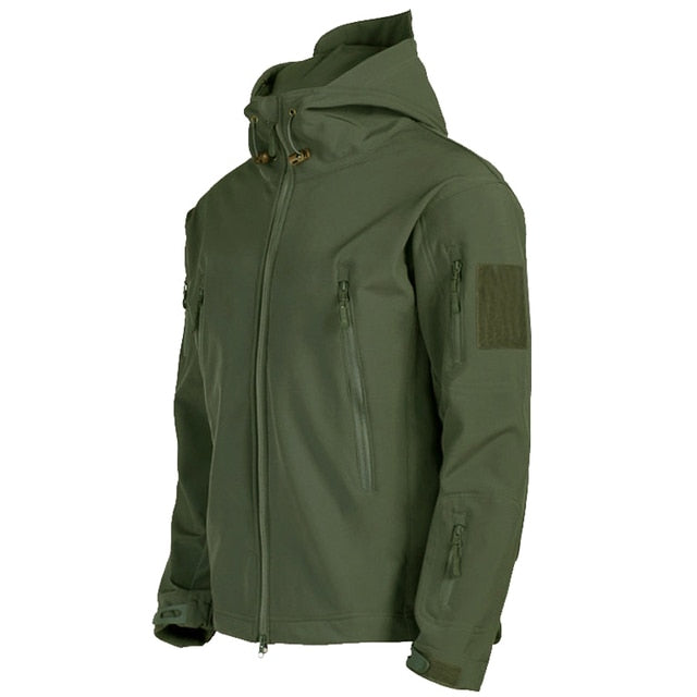 Men's Hooded Softshell Jacket – Tactical Windproof & Waterproof Jacket with Hood, Black, Green or Gray, S–3XL – Nisyros