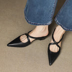 Orelia | Women's Genuine Leather Pointed Toe Mules – Cross Strap Elegant Fit-Women's Flats-Maroon-4-