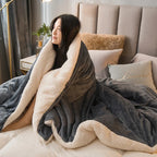 Double-sided flannel and fleece throw, dark gray with beige sherpa reverse