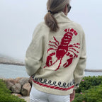 Velina | Women's Shawl Collar Cardigan with Sailboat Print Y2K V Neck Button Down Knit Jumper