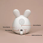 White bunny-shaped kids alarm clock with LED night light and control buttons
