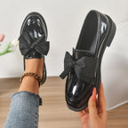 Sélora | Slip On Loafers for Women - Bow Detail Moc Toe Platform Cushioned Elegant Fit-Women's Flats-Glossy Black-4-Camoufit