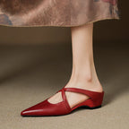 Orelia | Women's Genuine Leather Pointed Toe Mules – Cross Strap Elegant Fit-Women's Flats-Maroon-4-