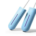 Portable shoe dryer with UV light, blue boot dryer pair with corded plug inlets