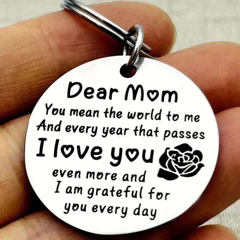 Stainless Steel 'Dear Mom I Love You' Keychain - Engraved Message Keyring, Sentimental Keepsake Gift for Mom on Mother's Day, Birthday & Christmas