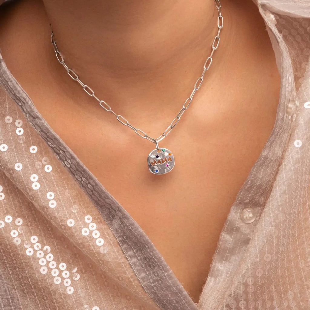 Bersh | Mother's Day MAMA Necklace Gift - Irregular Circular Guardian Pendant in Waterproof Stainless Steel, Dainty Mom Jewelry Gift for Women