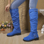 Dôre | Women's Knee High Boots - Low Block Heel Tall Boots with Ring Accent
