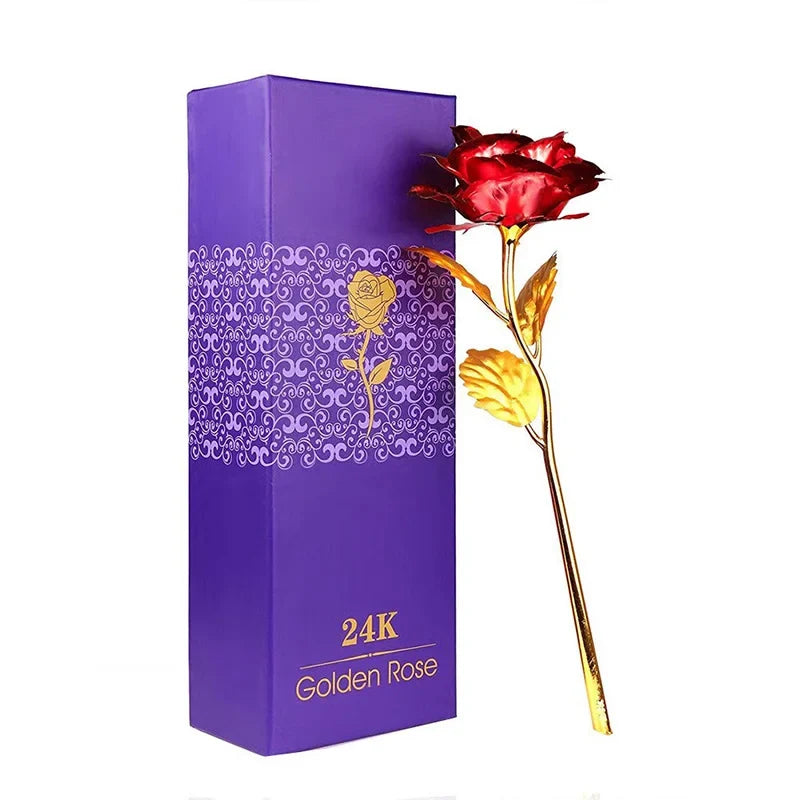 24K Gold Dipped Red Rose Flower with Gift Box - Creative Artificial Forever Rose Keepsake for Mother's Day, Valentine's Day, Anniversary & Birthday