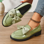 Sélora | Slip On Loafers for Women - Bow Detail Moc Toe Platform Cushioned Elegant Fit-Women's Flats-Green-4-Camoufit