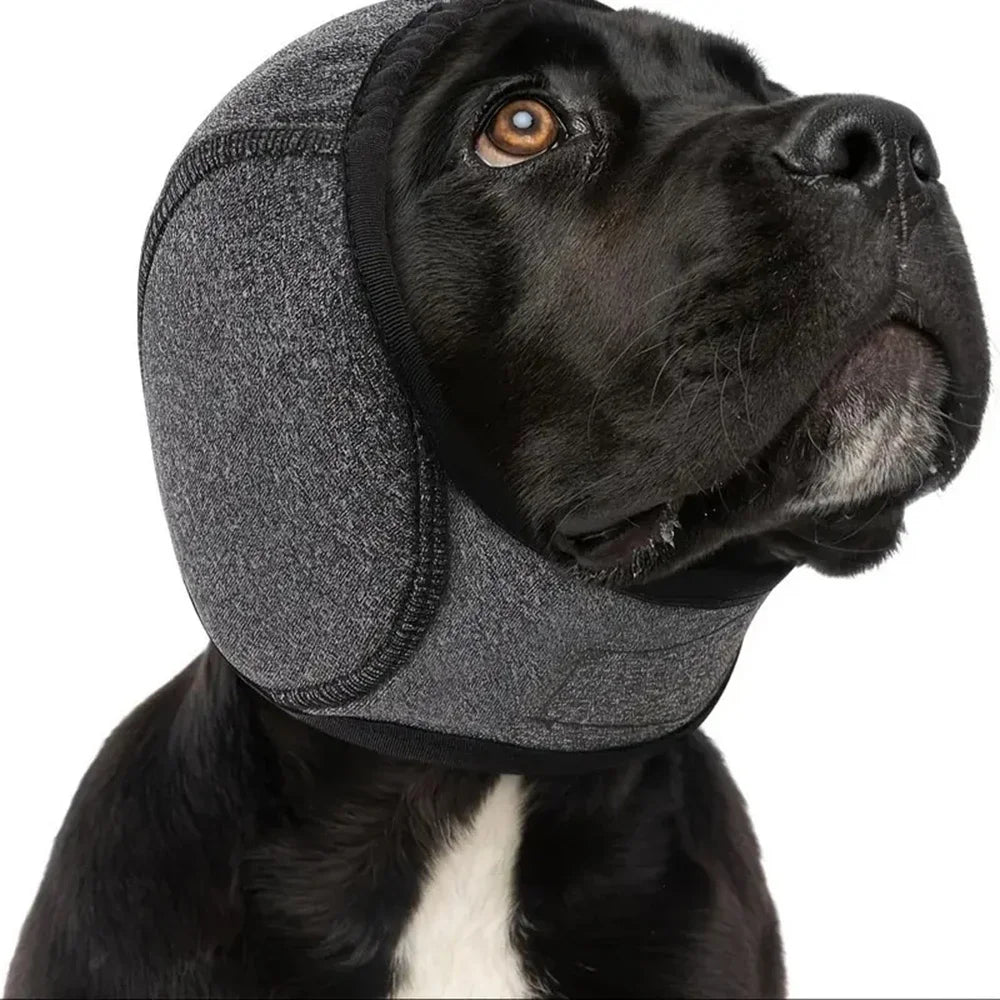 Dog Noise Cancelling Ear Muffs & Waterproof Swimming Cap - Soundproof Anxiety Relief Snood, Calming Pet Headgear for Fireworks, Grooming & Thunder