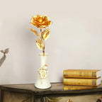 Gold Foil Eternal Rose Flower with Gift Box & Greeting Card - Artificial Forever Rose Decor Gifts for Valentine's Day, Mother's Day & Anniversaries