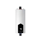 Instant electric water heater: front view white tankless unit with black LED display showing 45