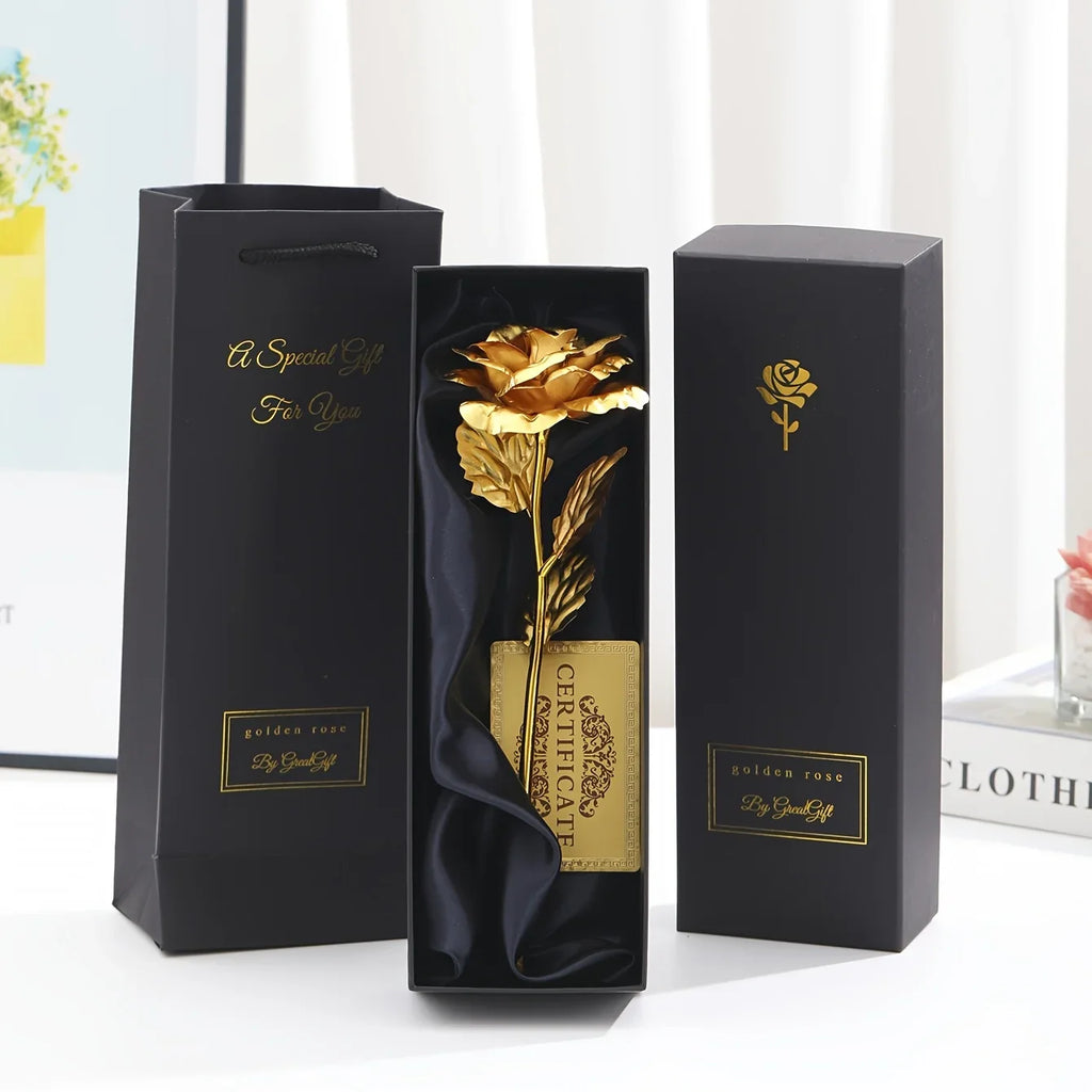 Vergoldete Ewige Rose mit Geschenkbox & Grußkarte – Künstliche Ewige Rose als Deko-Geschenk zum Valentinstag, Muttertag & Jahrestag