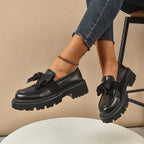 Novara | Chunky Platform Shoes for Women - Butterfly Bow High-Gloss Leather Trendy Fit-Women's Flats-Pink-4-Camoufit
