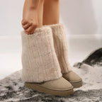 Women’s tall platform boots, plush beige shafts with chunky lug soles