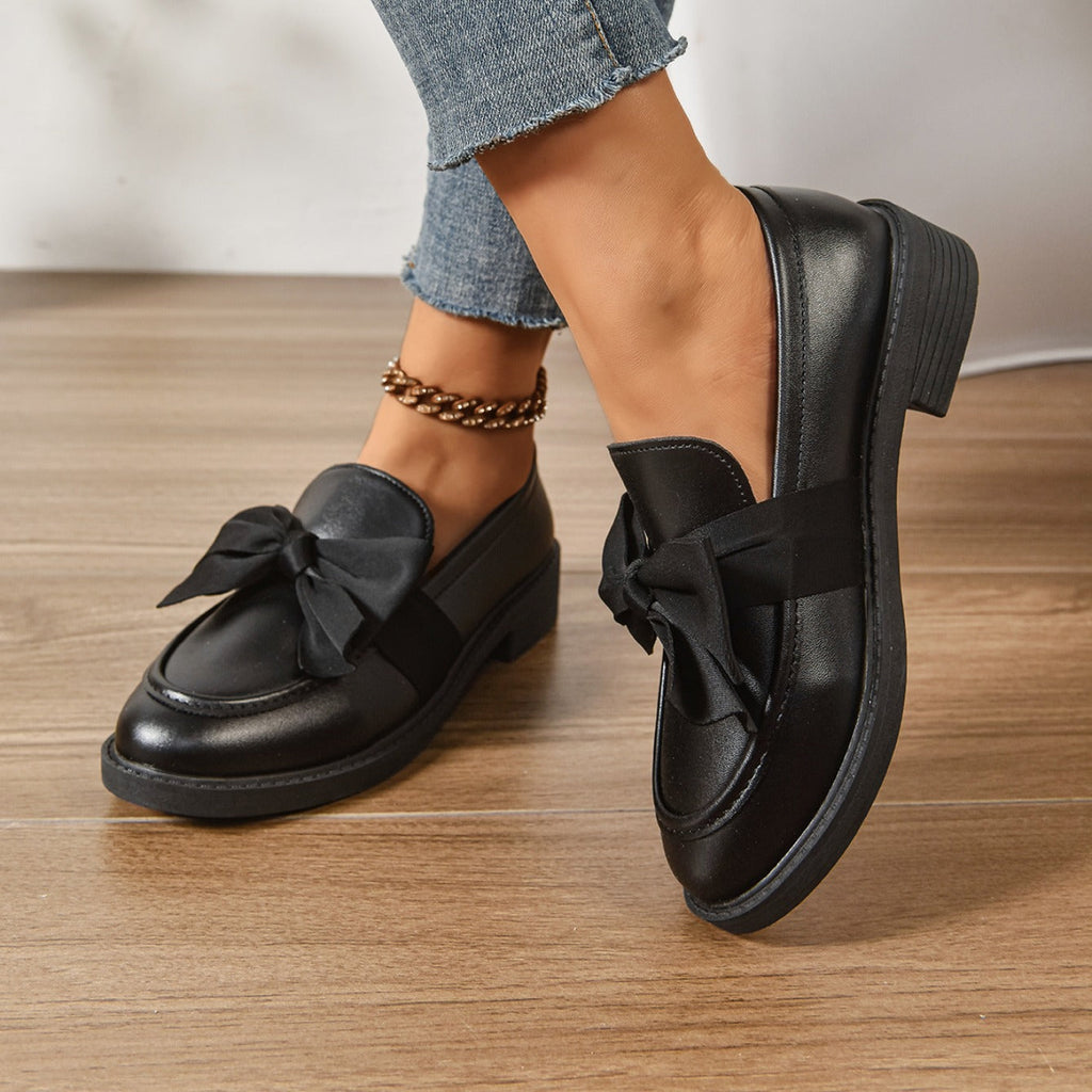Sélora | Slip On Loafers for Women - Bow Detail Moc Toe Platform Cushioned Elegant Fit-Women's Flats-Brown-4-Camoufit