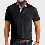 Trevio | Polo Shirt for Men - Short Sleeve Three Button Chest Pocket Cotton Regular Summer Fit-Polo Shirt-Black-S-Camoufit