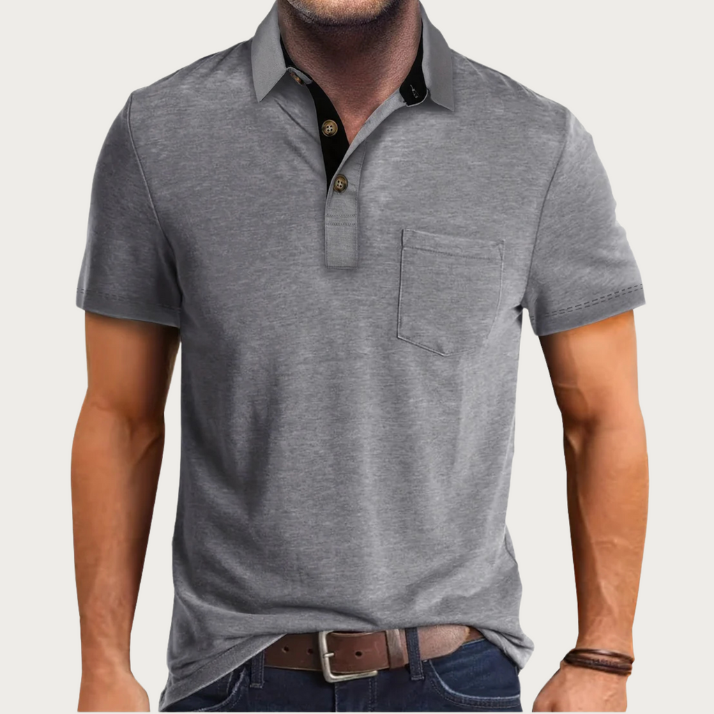 Trevio | Polo Shirt for Men - Short Sleeve Three Button Chest Pocket Cotton Regular Summer Fit-Polo Shirt-Dark Grey-S-Camoufit