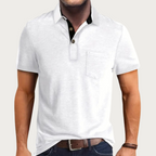 Trevio | Polo Shirt for Men - Short Sleeve Three Button Chest Pocket Cotton Regular Summer Fit-Polo Shirt-White-S-Camoufit