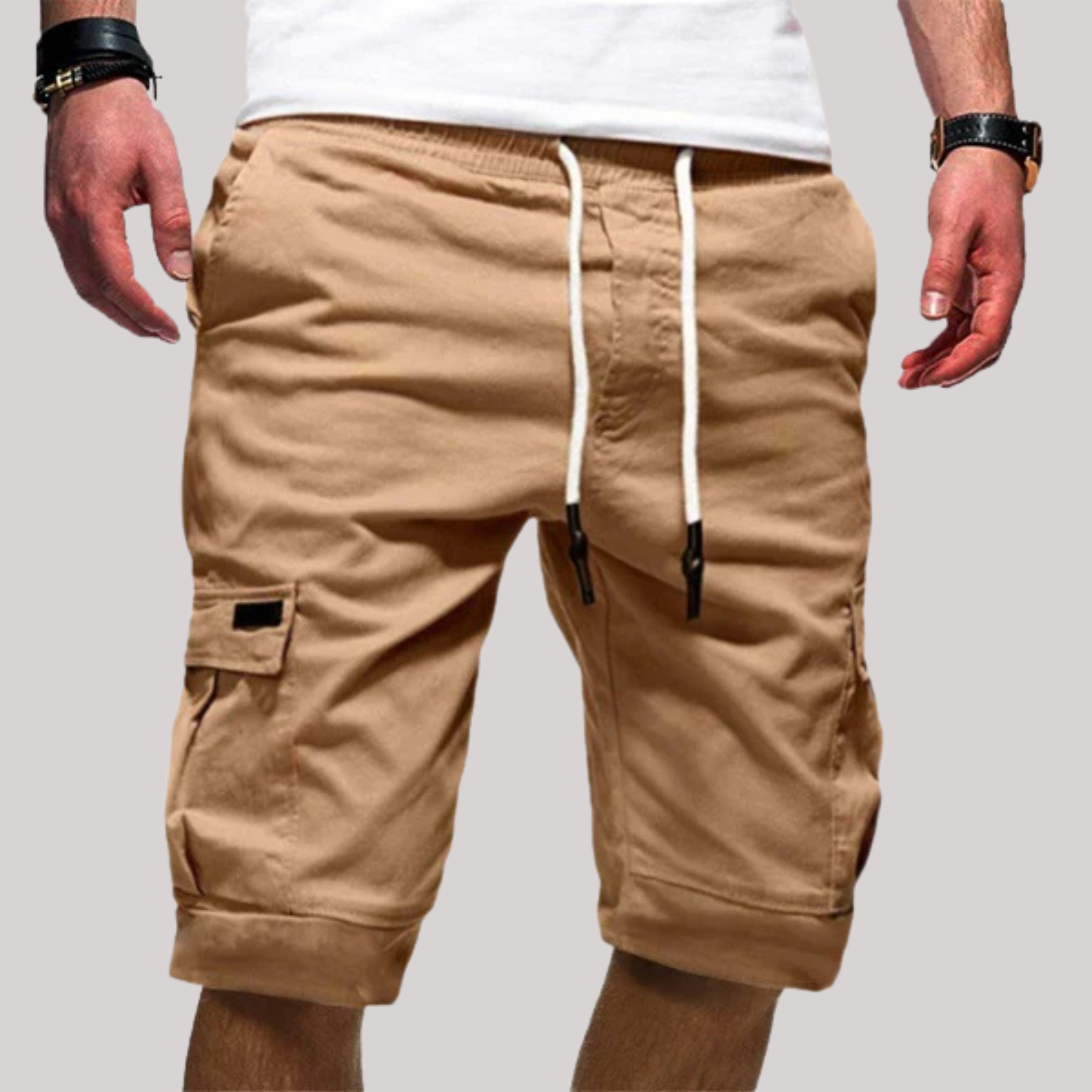 Casaro | Cargo Shorts for Men - Stretchable Drawstring Waist Regular Casual Summer Fit-Men's Shorts-Khaki-M-Camoufit