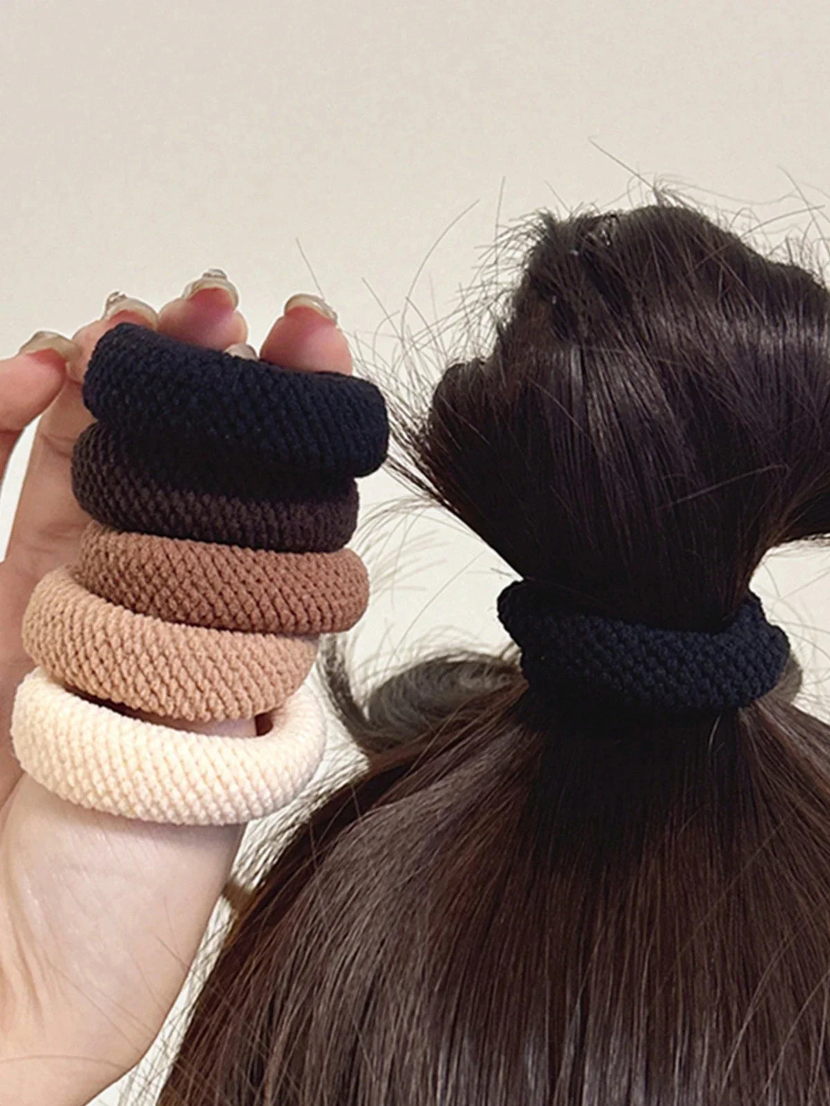 Amore | 5/10 Pack High Elasticity Thickened Hair Scrunchies - Damage-Free No-Crease Soft Cotton Ponytail Holders & Versatile Hair Ties (Mixed Colors)