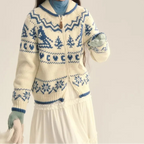 Lovira | Women's Fair Isle Hooded Cardigan Zip Up Patterned Long Sleeve Cosy Knit Jumper Coat-Womens' Cardigan-White-S-Camoufit