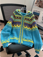 Lovira | Women's Fair Isle Hooded Cardigan Zip Up Patterned Long Sleeve Cosy Knit Jumper Coat-Womens' Cardigan-Blue-S-Camoufit