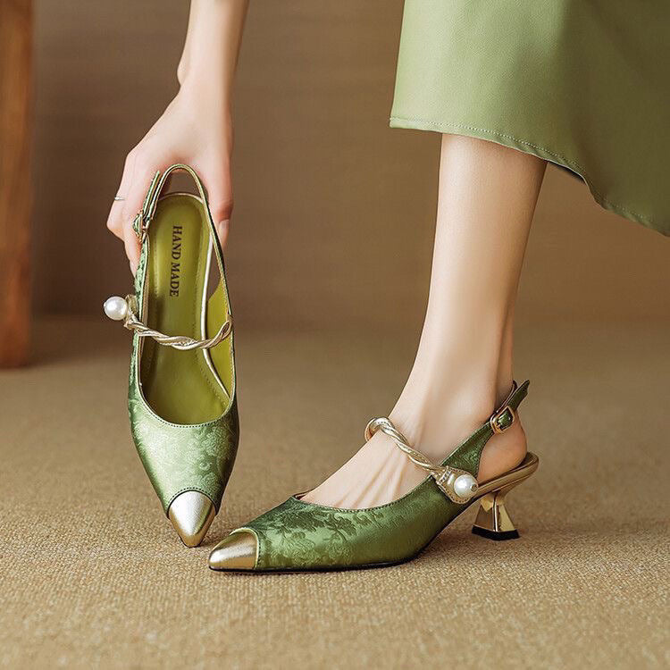 Savana | Women’s Kitten Heels – Chic Pointed-Toe Slingback & Refined All-Day Elegance-Kitten Heels-Green-4-