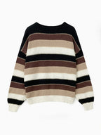 Flōre striped loose women’s sweater in brown, black, and cream