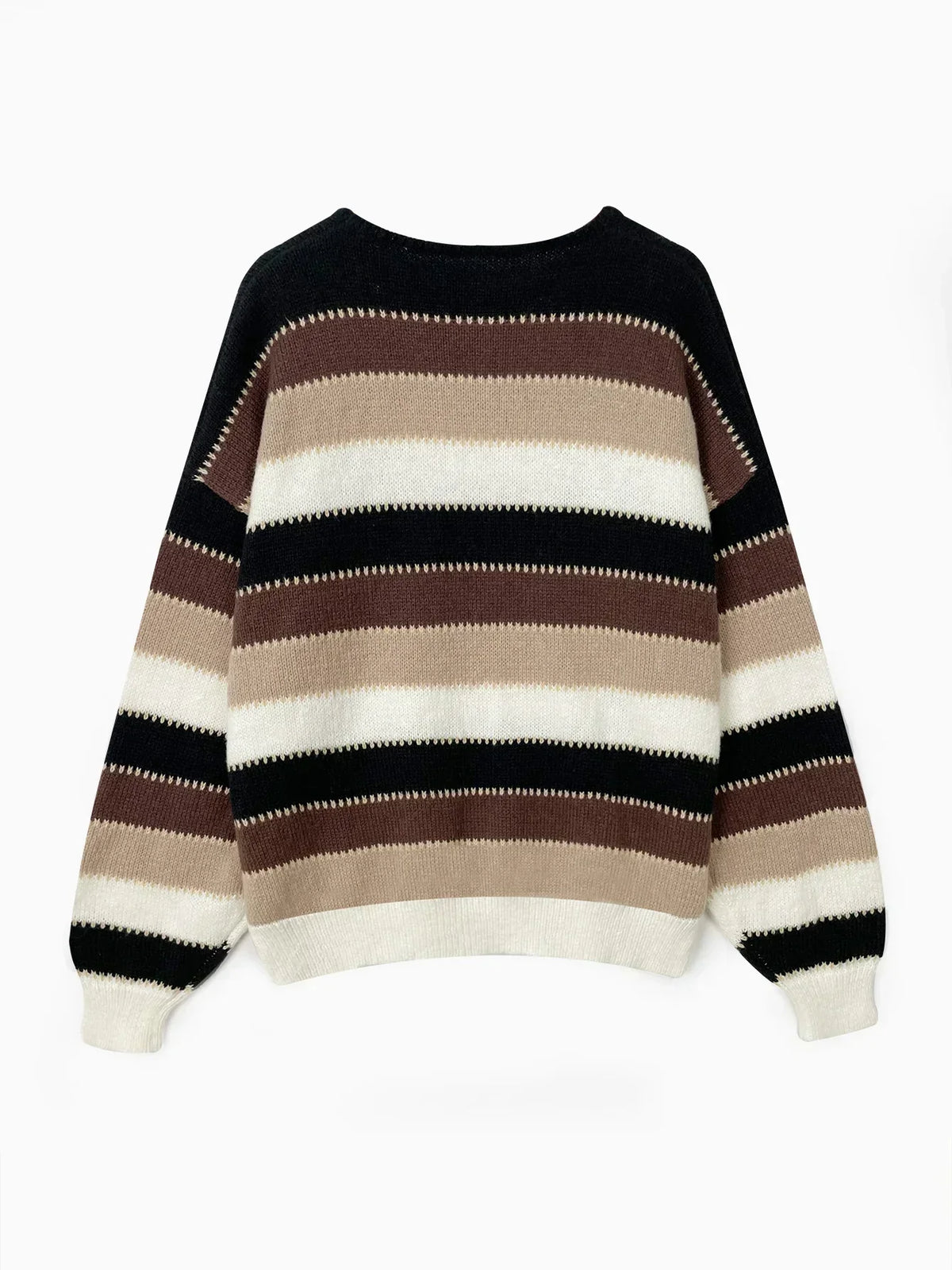 Flōre striped loose women’s sweater in brown, black, and cream