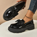 Novara | Chunky Platform Shoes for Women - Butterfly Bow High-Gloss Leather Trendy Fit-Women's Flats-Pink-4-Camoufit