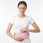 Rechargeable heated belly warmer, soft pink pad with round power button
