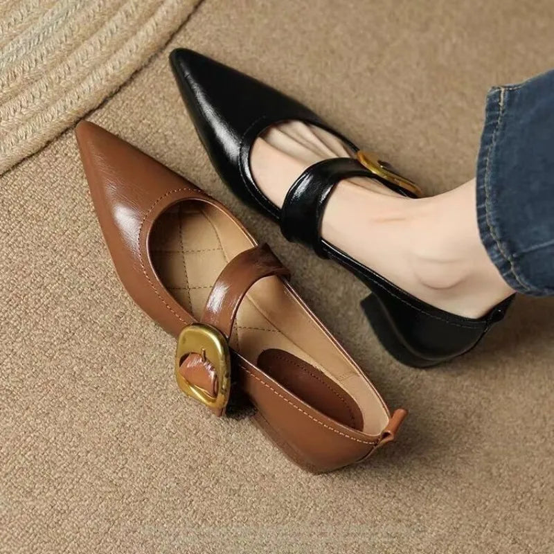 Fioré | Slip On Flats for Women - Pointed Toe Buckle Detail Cushioned Elegant Regular Fit-Women's Flats-Black-4-Camoufit