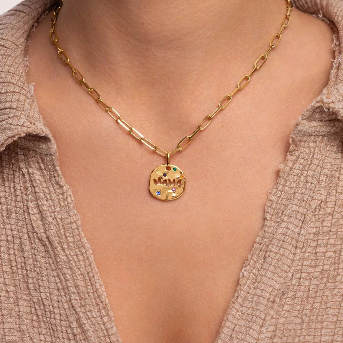 Bersh | Mother's Day MAMA Necklace Gift - Irregular Circular Guardian Pendant in Waterproof Stainless Steel, Dainty Mom Jewelry Gift for Women