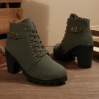 Mechi | Boots For Women | Lace Up Ankle Block Heel Army Green