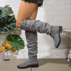 Dôre | Women's Knee High Boots - Low Block Heel Tall Boots with Ring Accent