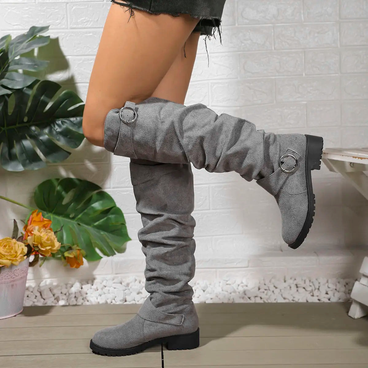 Dôre | Women's Knee High Boots - Low Block Heel Tall Boots with Ring Accent