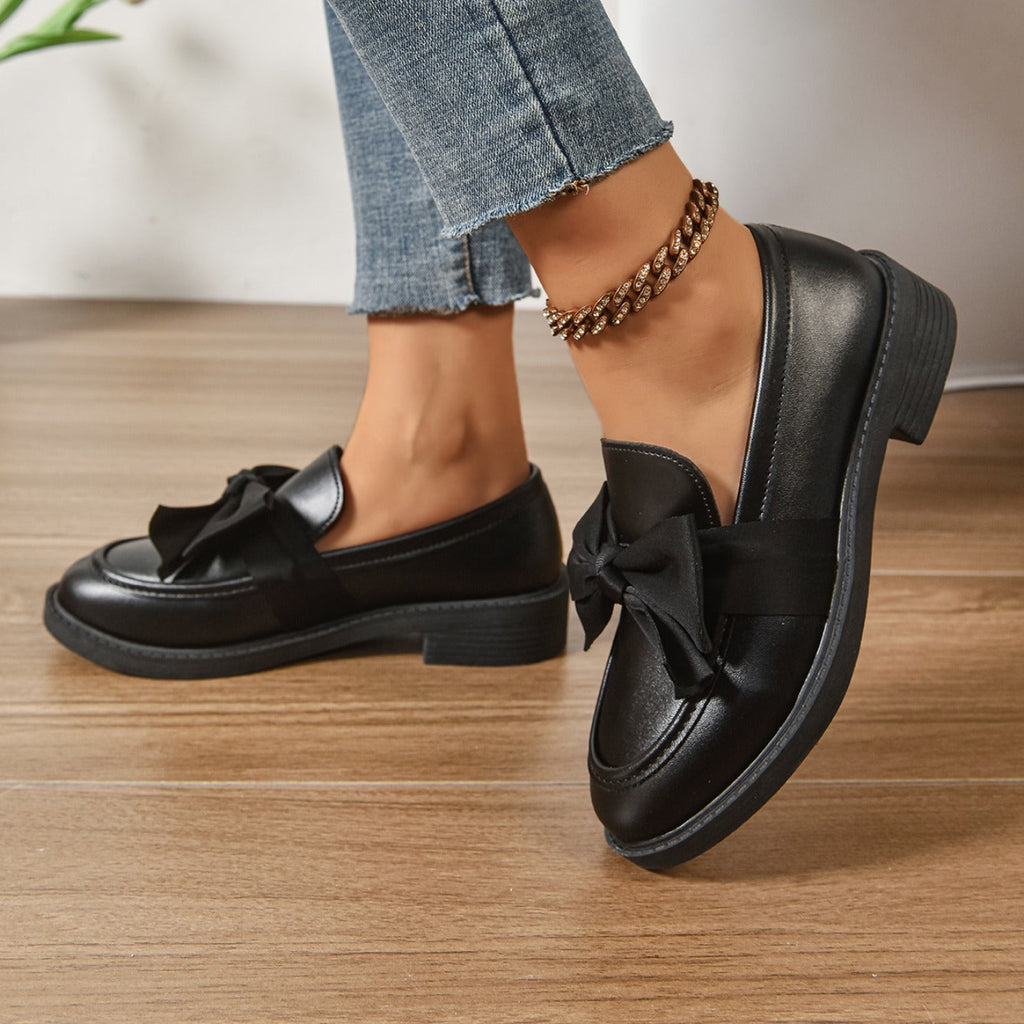 Sélora | Slip On Loafers for Women - Bow Detail Moc Toe Platform Cushioned Elegant Fit-Women's Flats-Brown-4-Camoufit